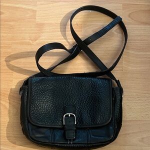Coach Black Pebbled Leather Buckle-Front Messenger
